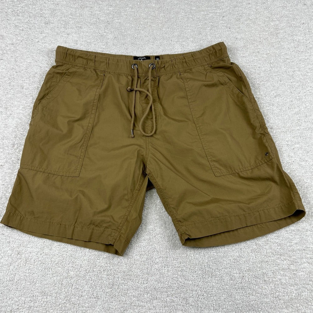 Union‎ Mens Khaki Brown Ripstop Cargo Shorts Elastic Waist Drawstring 38 R